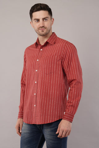 Red Polka Dot Full Sleeve Shirt For Men