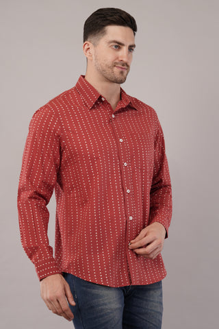 Red Polka Dot Full Sleeve Shirt For Men