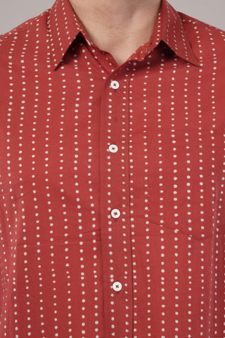 Red Polka Dot Full Sleeve Shirt For Men