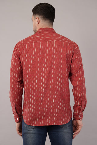 Red Polka Dot Full Sleeve Shirt For Men