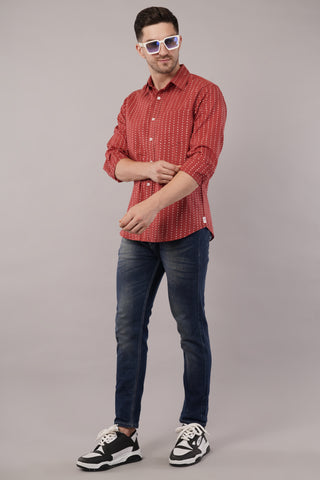 Red Polka Dot Full Sleeve Shirt For Men