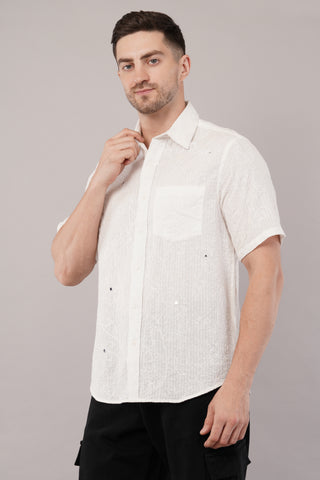 White Dobby Half Sleeve Shirt For Men