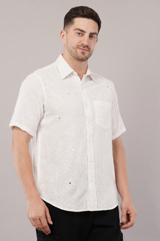White Dobby Half Sleeve Shirt For Men