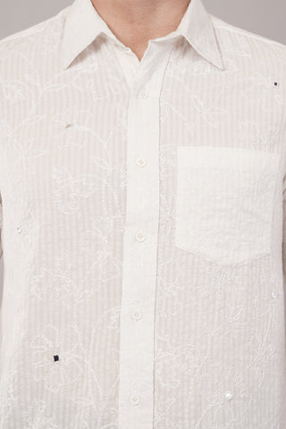 White Dobby Half Sleeve Shirt For Men