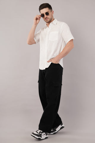 White Dobby Half Sleeve Shirt For Men