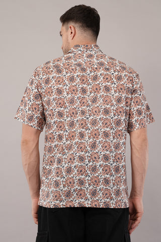 Brown Printed Half Sleeve Shirt For Men