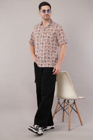 Brown Printed Half Sleeve Shirt For Men