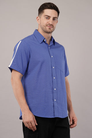 Blue Dobby Half Sleeve Shirt For Men