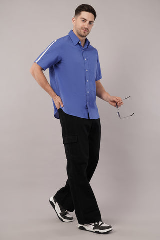 Blue Dobby Half Sleeve Shirt For Men