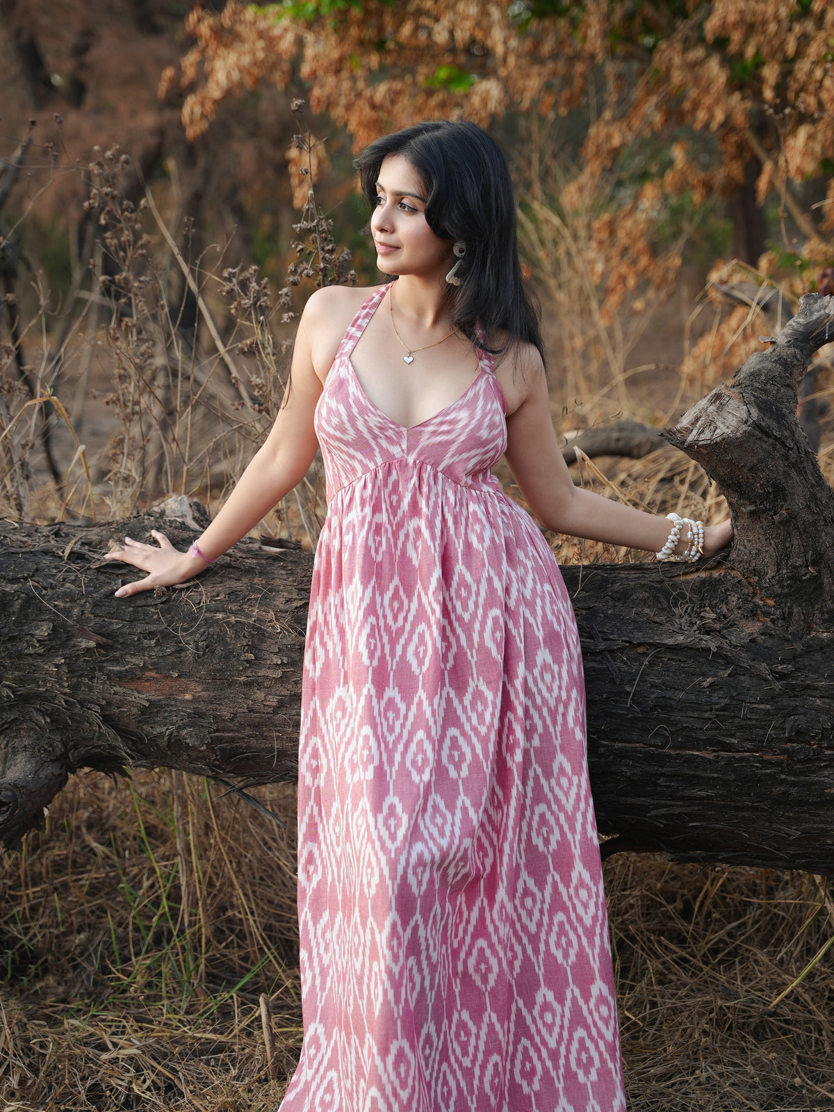 Ikkat Halter Neck Maxi Dress